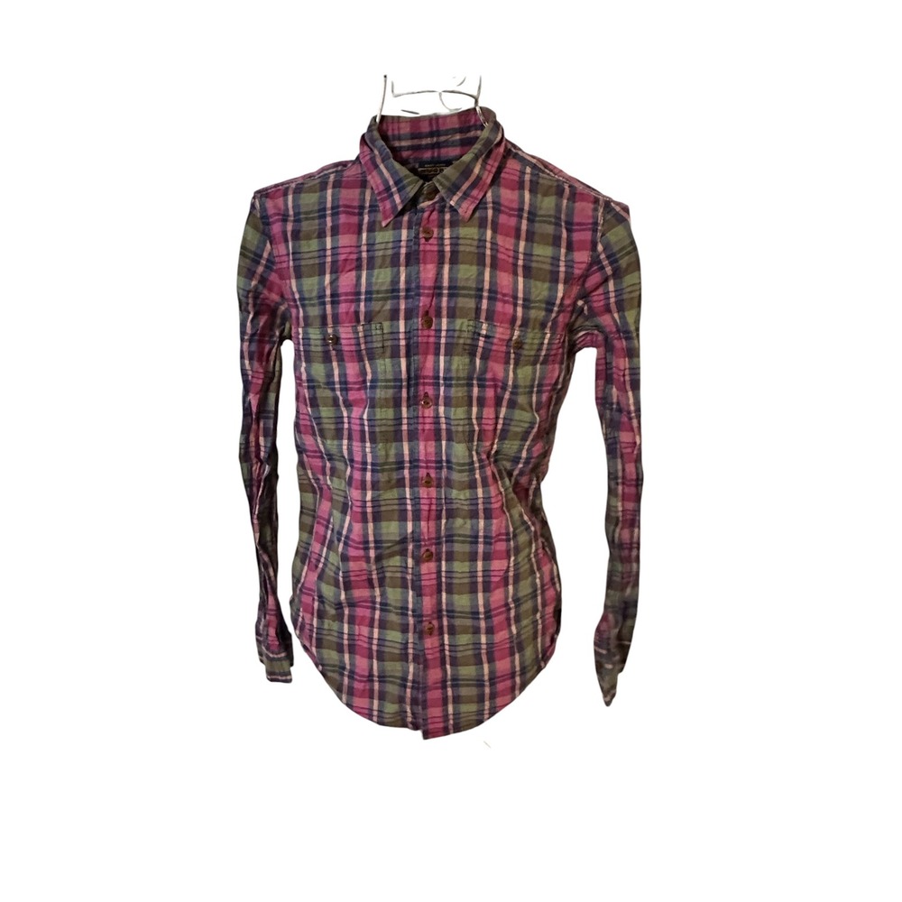 Ralph Lauren Rugby Womens Pink Green Plaid Cotton Button Down Shirt Size 4